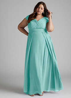 Azazie Organa Bridesmaid Dresses Aqua A-Line Pleated Chiffon Dress image8