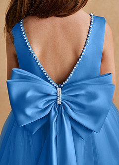 Azazie Cookie Flower Girl Dresses Blue Jay A-Line Bow Tulle Dress image6