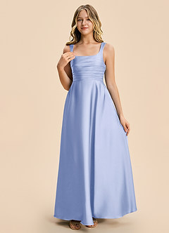 Azazie Azaria Junior Ice A-Line Pleated Stretch Satin Dress image6
