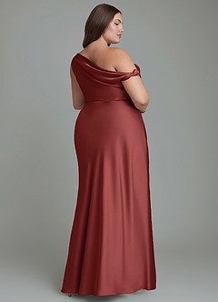 Azazie Emerson Bridesmaid Dresses Terracotta Mermaid Off the Shoulder Stretch Satin Dress image9