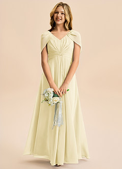 Azazie Emma Junior Robe Trapèze en Mousseline de soie Plissée Sorbet Citron image3