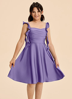 Azazie Kira Junior Tahiti A-Line Ruched Stretch Satin Dress image3