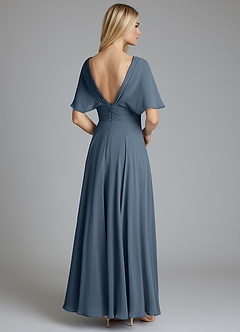 Azazie Pamela Vestidos de damas de honor Vestido de Neptuno de Gasa de Corte en A con Cuello en V plisado image2