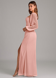 Azazie Brixley Bridesmaid Dresses Rosette Mermaid Long Sleeve Chiffon Dress image3