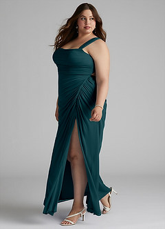 Azazie Jesaphine Bridesmaid Dresses Pine Sheath Ruched Mesh Dress image9
