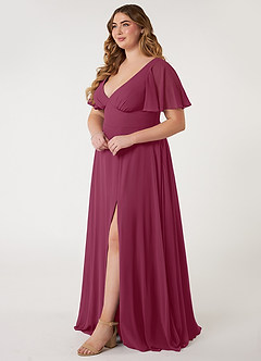 Azazie Kimber Brautjungfernkleider A-Linie Volantärmel Chiffon Kleid Maulbeerrot image7