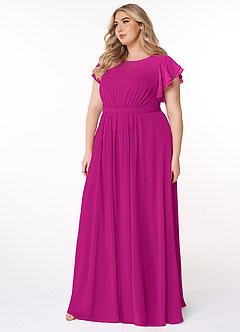 Azazie Daphne Bescheidene Brautjungfernkleider A-Linie Gekräuselt Chiffon Bodenlänge Kleider image8