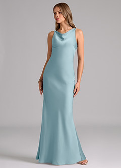 Azazie Allettie Bridesmaid Dresses Moody Blue Mermaid Stretch Satin Dress image5