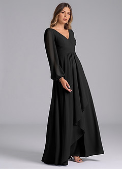 Azazie Liah Bridesmaid Dresses Black A-Line Long Sleeve Chiffon Dress image5