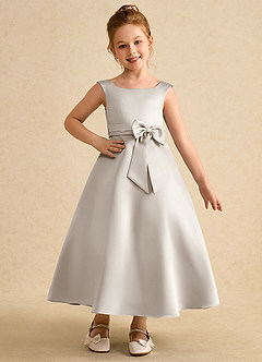 Azazie Eve Abiti da Ragazza di Fiori Abito A-Line in Raso Opaco Plissettato Gelo image1