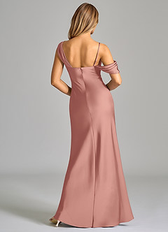 Azazie Celina Bridesmaid Dresses Rosette Sheath Off the Shoulder Stretch Satin Dress image2