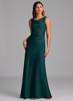 Azazie Nerine Bridesmaid Dresses Pine A-Line Pleated Stretch Satin Dress image3