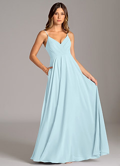 Azazie Amani Robes de demoiselle d'honneur Robe Trapèze en Mousseline de soie Plissé Bleu Nuage image6