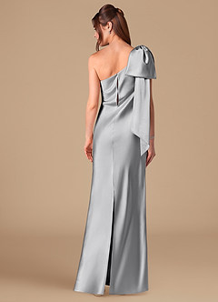 Azazie Capri Bridesmaid Dresses Silver Sheath One Shoulder Metallic Satin Dress image4
