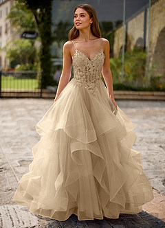 Spitze Champagner Ballkleid aus transparenter Spitze image5