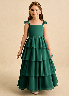 Azazie Boba Blumenmädchenkleider A-Linie Rechteckiger Ausschnitt Chiffon Kleid Smaragd image5