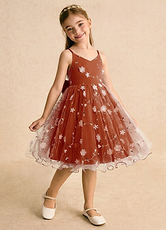 Azazie Junebug Flower Girl Dresses Paprika Ball-Gown Spaghetti Strap Tulle Dress image2