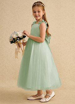 Azazie Lilli Robe Demoiselle D'honneur Fillette Robe Trapèze en Tulle Arc Sauge Poussiéreuse Sauge Poussiéreuse image3