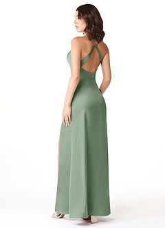 Azazie Geanna Bridesmaid Dresses Matcha Sheath V-Neck Pleated Stretch Satin Dress image4