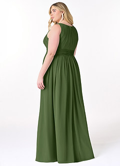 Azazie Harper Bridesmaid Dresses Olive A-Line Pleated Chiffon Dress image7