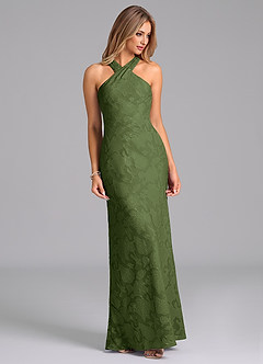 Azazie Doretta Bridesmaid Dresses Olive Mermaid Pleated Floral Burnout Dress image3