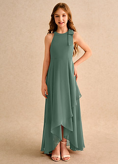 Azazie Boop Girls Formal Flower Girl Dresses Eucalyptus A-Line Bow Chiffon Dress image3