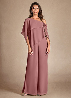 Azazie Halima Mother of the Bride Dresses Desert Rose Jumpsuit/Pantsuit Side Slit Chiffon Dress image7