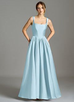 Azazie Verina Suknie dla druhen Linia A Pofałdowany Satyna elastyczna Do ziemi Sukienka image3