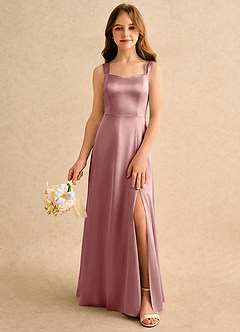 Azazie Makani Girls Formal Sukienki dla dziewczynek sypiących kwiaty Linia A Dekolt w kształcie serca Satyna elastyczna Długość podłogi Sukienka image3