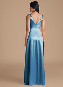 Azazie Hope Brautjungfernkleider A-Linie mit Taschen Metallischer Satin Kleid Stahlblau image4