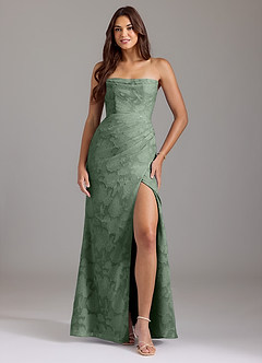 Azazie Leonis Bridesmaid Dresses Matcha Sheath Strapless Floral Burnout Convertible Dress image1