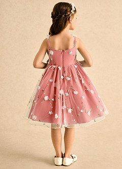 Azazie Krissie Flower Girl Dresses Salmon Pink A-Line Ruched Tulle Dress image2
