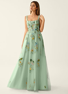 Saofire Vert Clair Robe de bal brodée de fleurs colorées image4