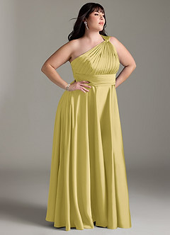 Azazie Charlize Jurken voor bruidsmeisjes Jurk van Stretch Satijn met A-lijn One-shoulder Kanarie image12