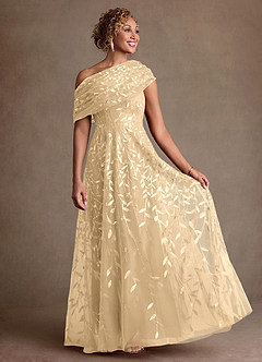 Azazie Sidney Mother of the Bride Dresses Champagne A-Line Off the Shoulder Lace Dress image4