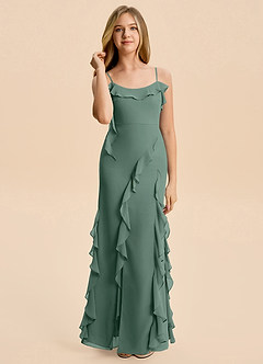 Azazie Phoebe Junior Sea Moss Sheath Ruched Chiffon Dress image1