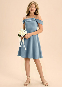 Azazie Anselie Junior Linia A Pofałdowany Satyna elastyczna Mini Młodsza druhna Sukienka image1