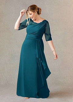 Azazie Dionysus Mother of the Bride Dresses Ink Blue A-Line Boatneck Lace Chiffon Dress image8
