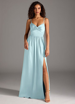 Azazie Zeya Brautjungfernkleider A-Linie Plissee Stretch-Satin Kleid Wolke Blau image2