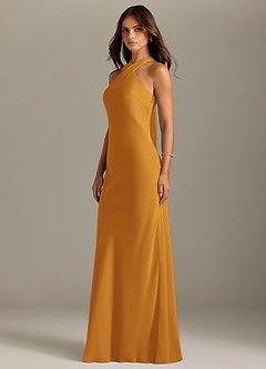 Azazie Doretta Vestidos de damas de honor Vestido de Caramelo de Gasa de Corte Sirena con Plisado image4