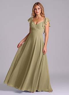 Azazie Leilani Bridesmaid Dresses Moss Green A-Line Pleated Chiffon Dress image1