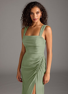 Azazie Jesaphine Robes de demoiselle d'honneur Robe Fourreau en Mousseline de soie Nœud Pistache image7