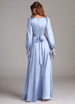Azazie Leonia Bridesmaid Dresses Ice A-Line Long Sleeve Stretch Satin Dress image7