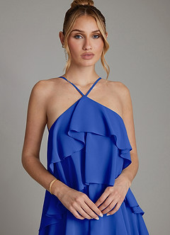 Azazie Deena Bridesmaid Dresses Royal Blue A-Line Ruched Chiffon Dress image3