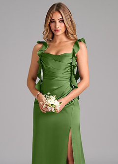Azazie Jessamine Bridesmaid Dresses Basil Sheath Corset Stretch Satin Dress image7