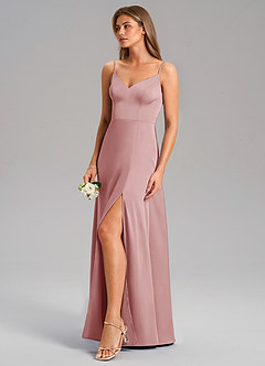 Azazie Talina Final Sale Dusty Rose A-Line Stretch Satin Dress image4