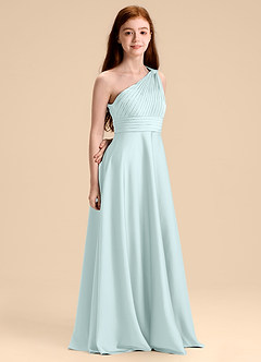 Azazie Charlize Junior Robe Trapèze en Satin extensible Plissée Verre De Mer image3