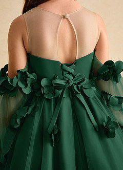 Azazie Karrie Flower Girl Dresses Dark Green A-Line with Sleeves Tulle Dress image8