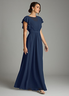 Azazie Daphne Modest Bridesmaid Dresses A-Line Ruffled Chiffon Floor-Length Dress image4