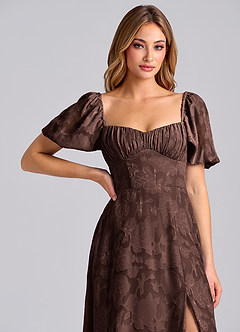 Azazie Mirian Robes de demoiselle d'honneur Robe Trapèze en Blumen-Burnout Encolure en Forme de Cœur Ganache image7